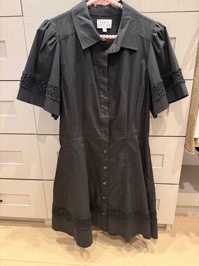 Tanya Taylor Black Lace-Trim Button Dress